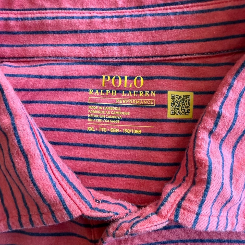 Polo Ralph Lauren Performance Mens XXL Striped Polo Shirt Pink Navy Blue - Picture 3 of 8